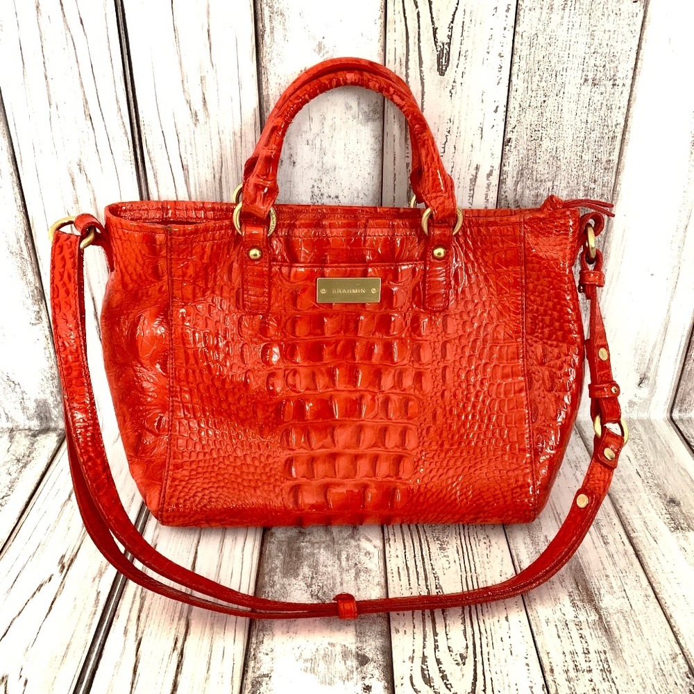 Brahmin Orange Croc Leather Shoulder Bag